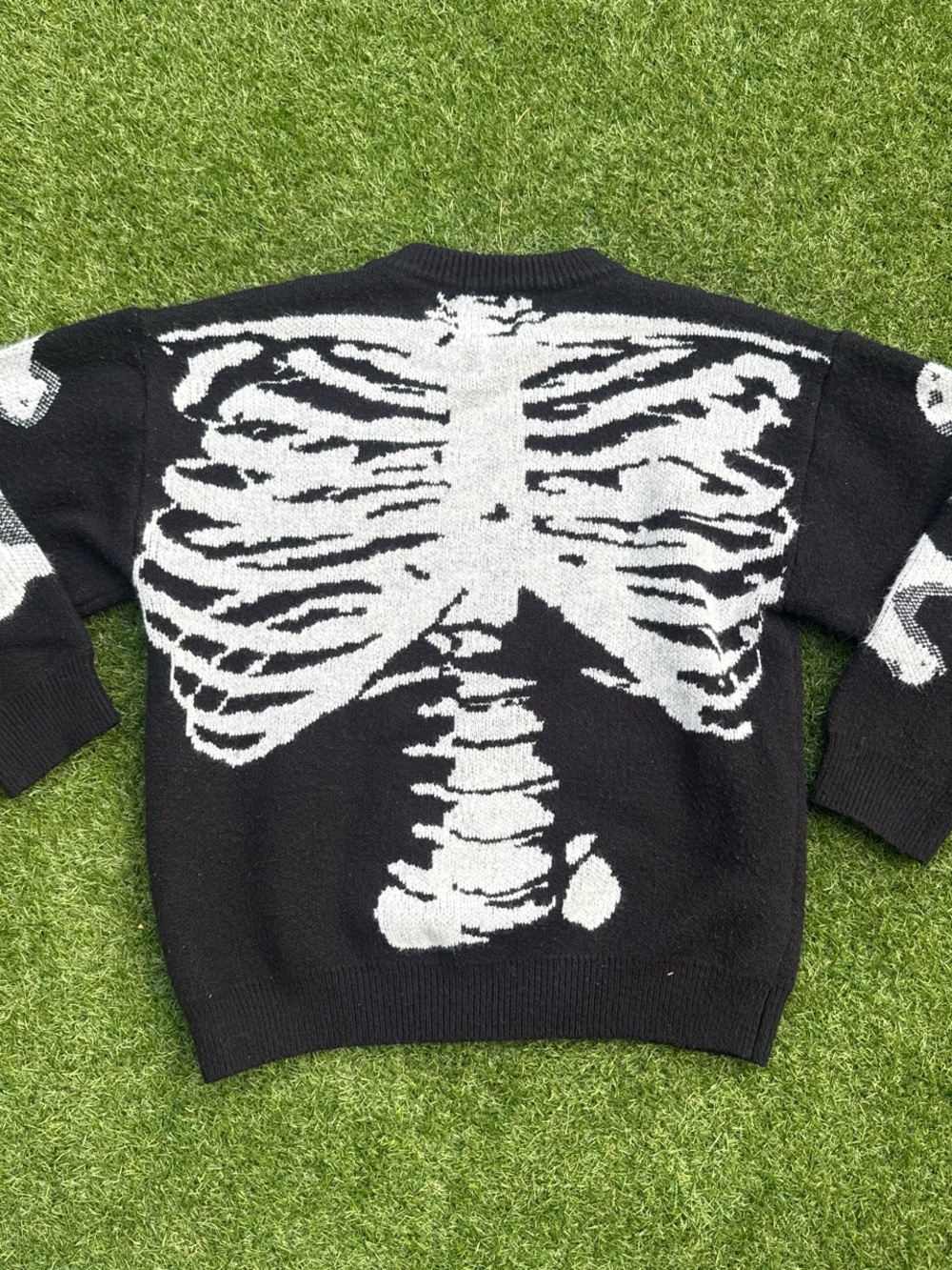 Aelfric Eden Black Crewneck Sweater with White Skeleton Back Graphic